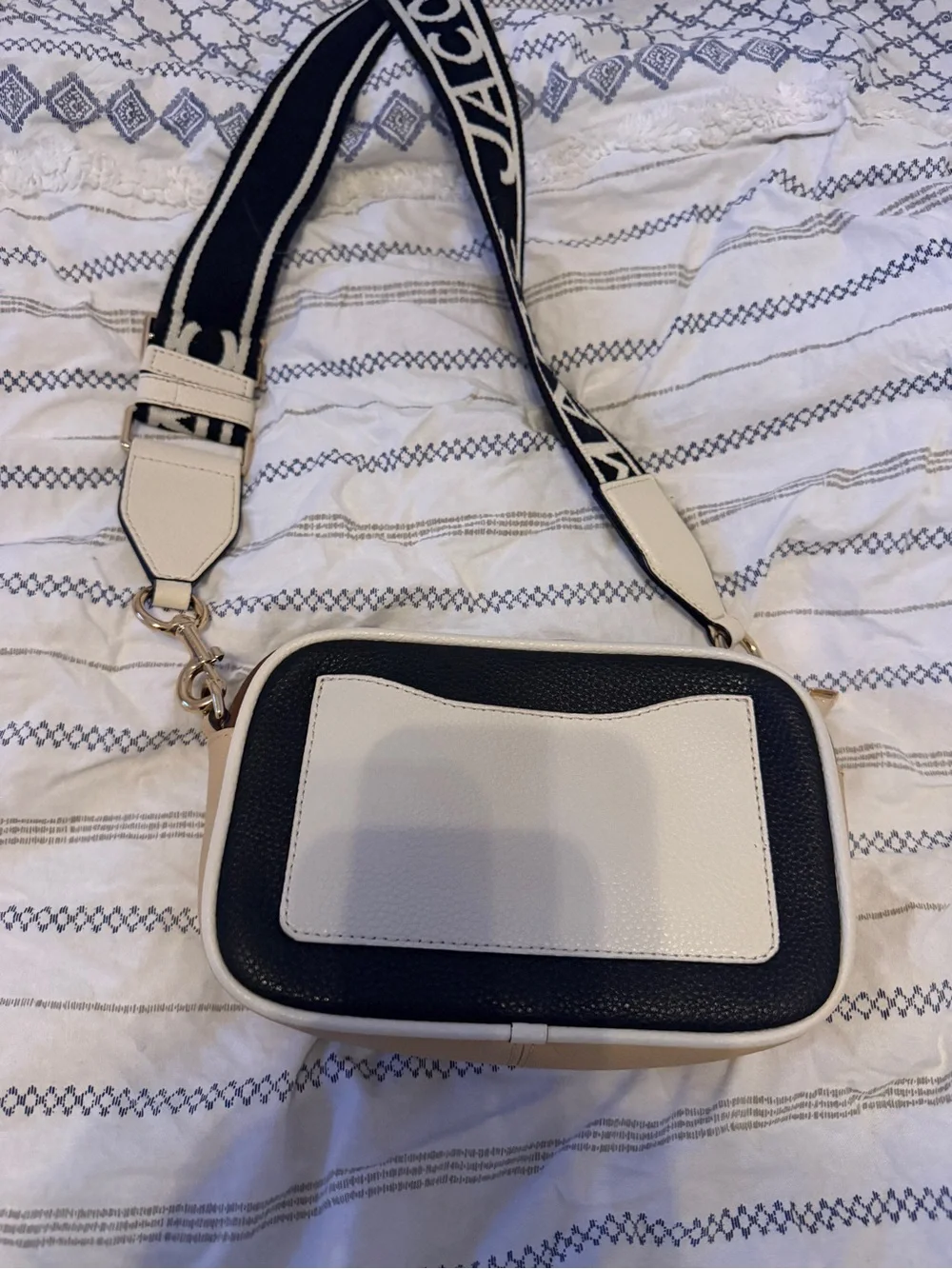 Marc Jacobs Black and Cream Logo Camera Crossbody